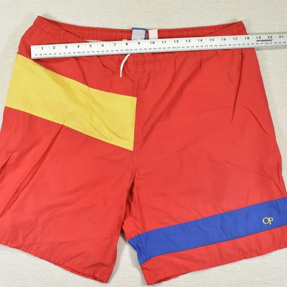 Vintage Ocean Pacific OP Board Shorts Mens XL Red Yellow Blue Swim Trunks Surf